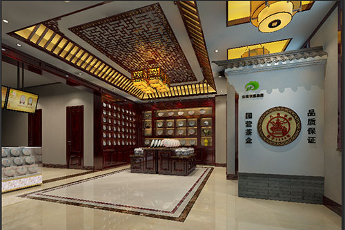 坦洲镇古朴典雅的中式茶叶店大堂设计效果图